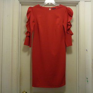 SOMI & JO BRIGHT RED KNIT RUFFLES SLEEVES ROMANCE DRESS 8/10